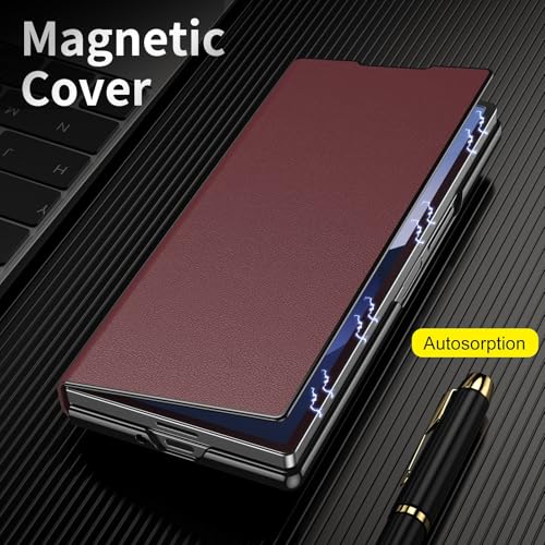 Image of for Samsung Galaxy Z Fold 8 Ultra Magnetic Flip Folding Case, Multi-Angle Bracket, High Classy Luxurious Business Leather, Full Body Hinge Protective Slim Cover.(Wine)