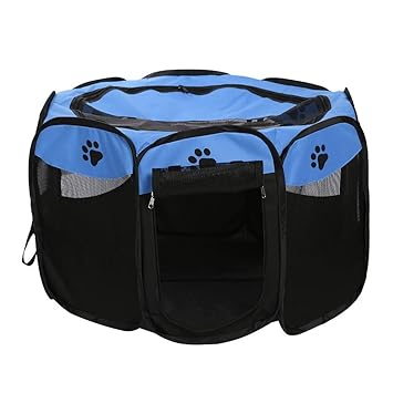 RADIONICS Portable Foldable Waterproof Pet playpen Open-Air Oxford Air Mesh Playpen and Exercise Pen Tent House Playground for Dogs and Cats Small Size