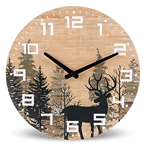 NIKKY-HOME-Cabin-Wood-Deer-Elk-Wall-Clock-Silent-Non-Ticking-12-Inch-Battery-Operated-Rustic-Farmhouse-Forest-Wildlife-Mountain-Lodge-Decor-Art NIKKY HOME Cabin Wood Deer Elk Wall Clock Silent Non Ticking 12 Inch Battery Operated Rustic Farmhouse Forest Wildlife Mountain Lodge Decor Art
