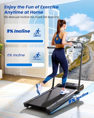 Image of DeerRun Walking Pad Treadmill with Incline and Handle Bar, 4-in-1 Foldable Under Desk Treadmills for Home Small or Office, 300 lbs Capacity 3.0 HP Folding Portable Walking Pad with APP