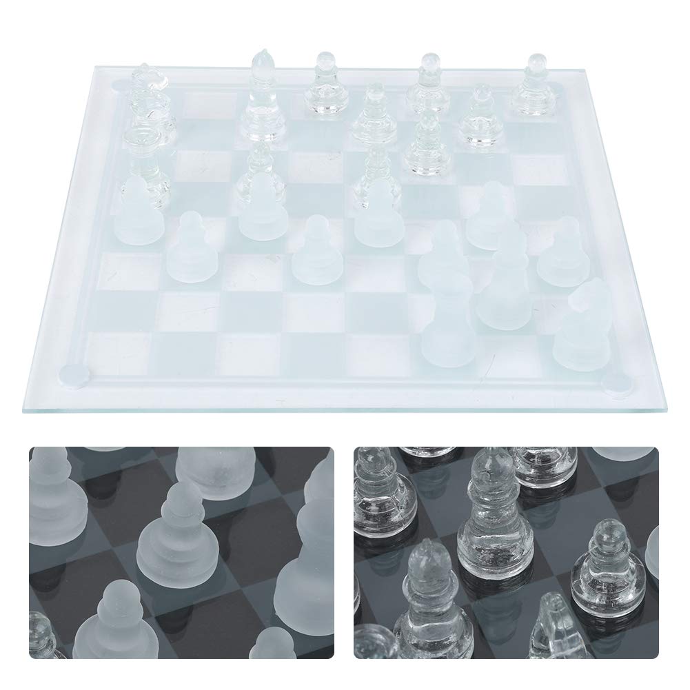 Set di Scacchi in Vetro 25x25 Cm, Pezzo degli Scacchi Smerigliato, Scacchiera Internazionale per Giochi di Decorazione Domestica, Divertenti Scacchi in Vetro, 32 Pezzi, 1082 G