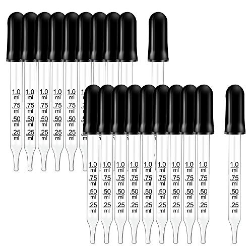 Glass Dropper Medicine 1ml, Teenitor Essential Oils Eye Dropper Pipette Dropper with Black
