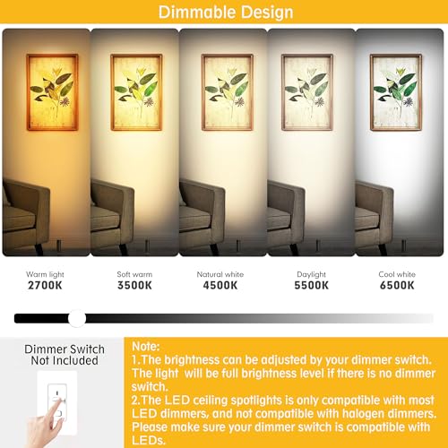 Image of 2Pack Zoomable Ceiling Spot Lights Indoor 5 Color Adjustable 20W Ceiling Spotlight Fixture Led Flush Mount Directional Black Dimmable Led Spotlight Fixture for Home Wall Art Pictures