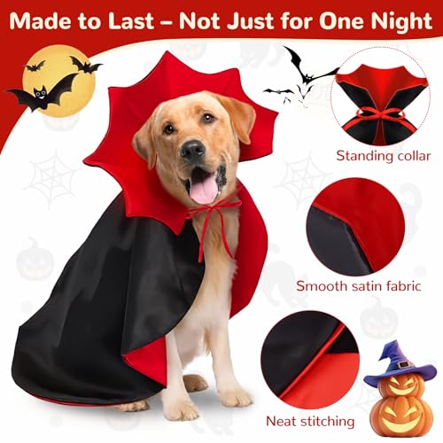 HSSPYY Karneval Hundekostüm Größe – Vampir Umhang mit Stehkragen & Doppelverschluss – Robust, Bequem & Ideal für Fasching, Umzug & Fotos - L(60 cm)