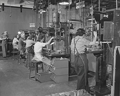 Women drill press operators working in a west coast airplane factory circa 1942 Poster Print by Stocktrek Images (17 x 11)