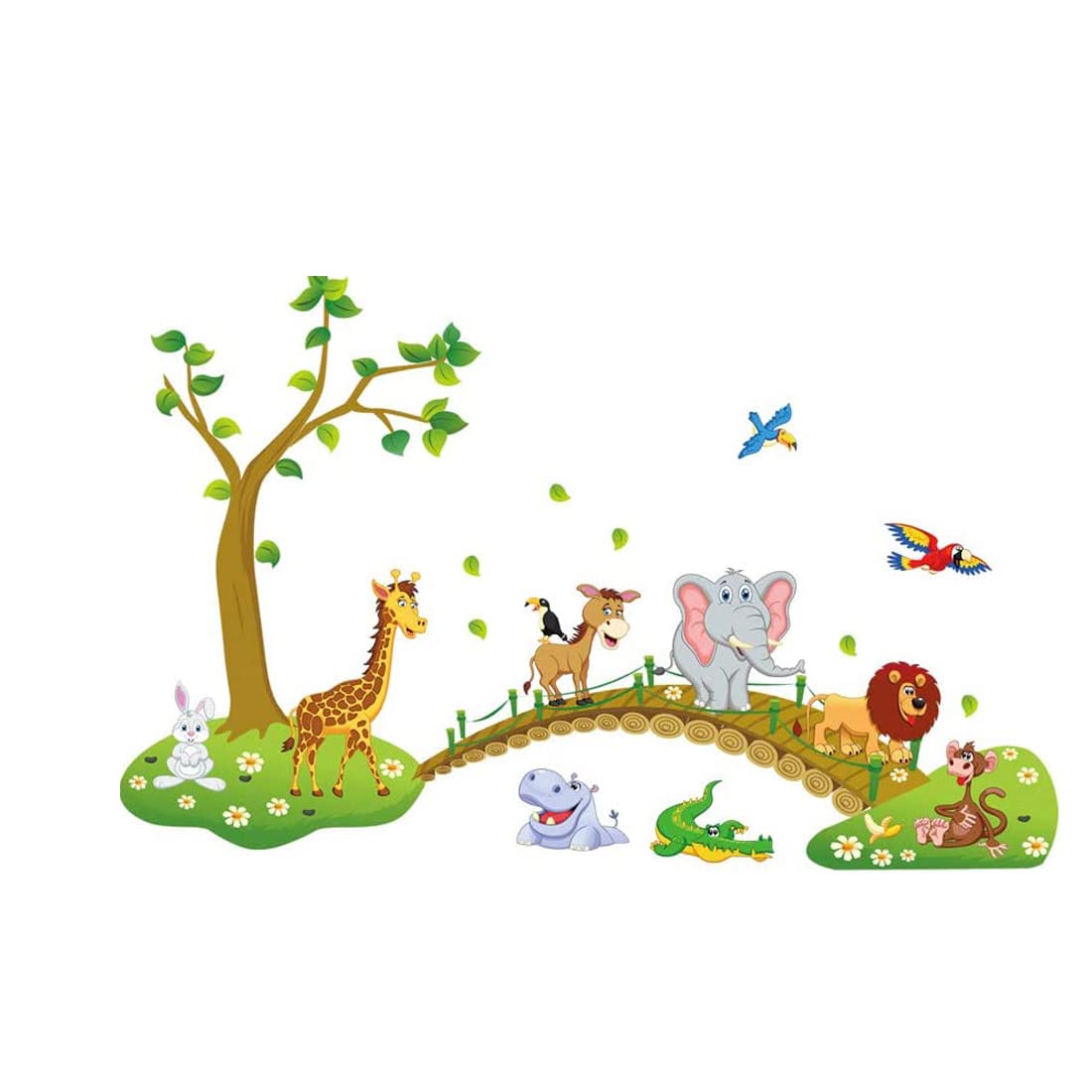 Wall Stickers for Kids Room, Animal Kindergarten Decorative Wall Stickers, Removable Cartoon Lion Giraffe Elephant Wall Decor, 48.8 x 31 Inch Jungle Animals Tree Wall Stickers, Kids Rooms Home Decor