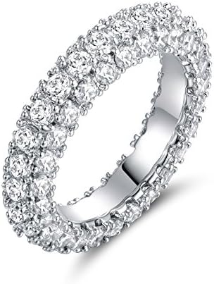 Barzel 3 Row Eternity Ring Wedding Band 18k White Gold Plated Cubic Zirconia Eternity Band Ring Jewelry (Silver, 7)