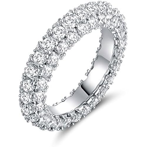 Barzel Womens 3 Row Eternity Ring Wedding Band 18k White Gold or Rose Gold Plated Cubic Zirconia Eternity Band Ring Jewelry