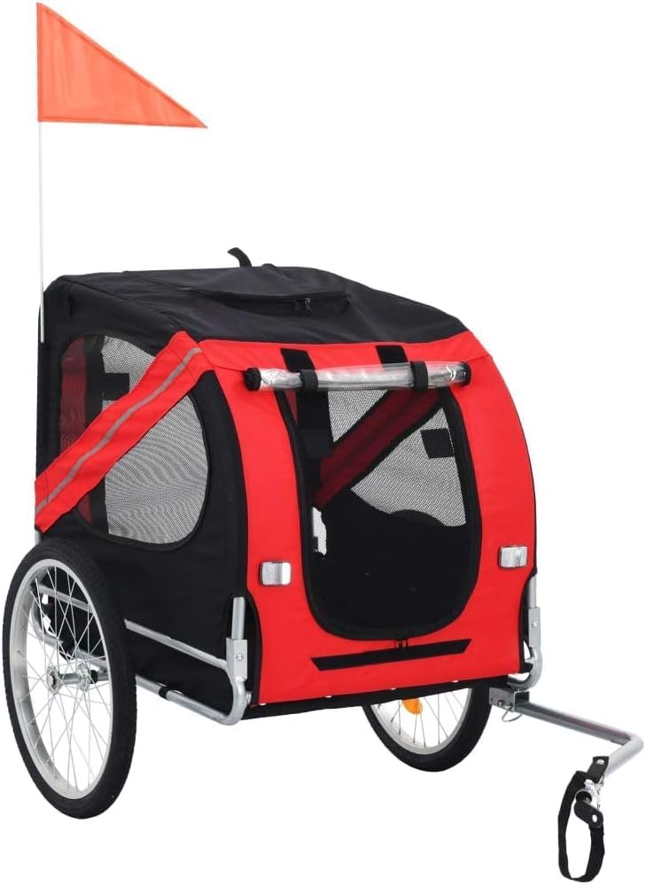 Dog Bike Trailer, Waterproof Durable Suspension Design Good Breathability Foldable Pet Bike Trailer Red Black for Yard