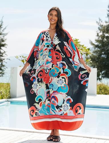 Image of KECVOT Kaftan Dresses for Women Plus Size Batwing Sleeve Caftans Long Bathing Suit Cover Up Maxi Beach Dress Loungewear