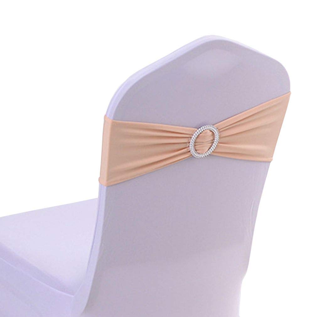 Xiang Ru Stretch Elastic Slider Chair Cover Band with Buckle Sash Bows for Party Wedding Event Champagne 10 PCS 14CM (11.5")* 36CM (14.18")