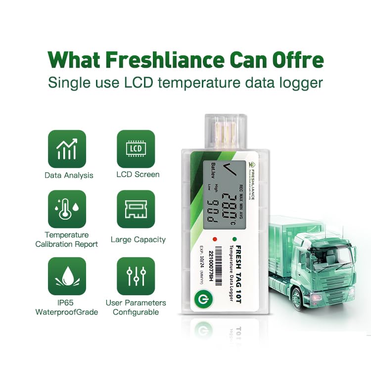 Image of Freshliance LCD Temperature Data Logger, Single Use USB Temperature Recorder with PDF or CSV Report, 65000 Readings -22℉~158℉ High Accuracy, 90days, 10pack, Fresh Tag10T