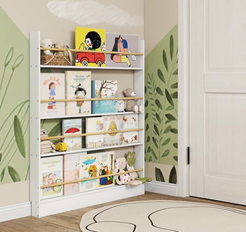 Image of 4 Tier Behind The Door Bookshelf, Space Saving Behind The Door Bookcase Wooden Kids Book Shelf for Bedroom Living Room Study White (120 * 100cm)