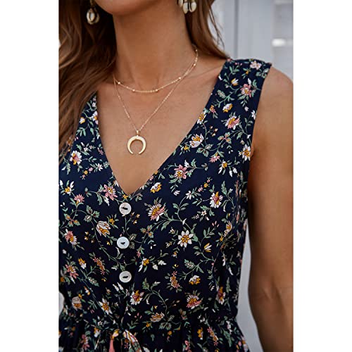 Image of BROVAVE Women Summer Bohemian Floral Print V Neck Sleeveless Sundress Flowy Casual Midi Dress