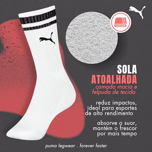 PUMA Kit 4 Pares Meia Cano Alto Longo Esportiva Sola Atoalhada Algodão, 4 Branco, 39-43