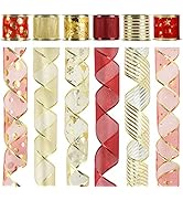 MEEDEE Christmas Ribbon 2.5 Inch 6 Rolls 36 Yards Christmas Wired Ribbon Bulk Red Gold Christmas ...