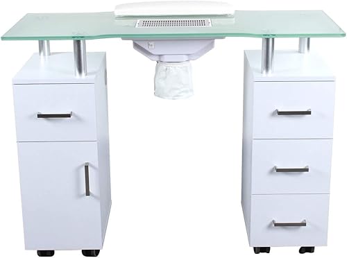 Mesa de manicura de vidrio blanco brillante para salón de uñas muebles y equipos