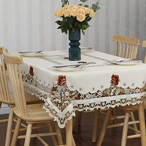 Luxury Cutwork Handmade Embroidery Floral Jacquard Table Cloths Cover Rectangular 59 x 86 inch Approx