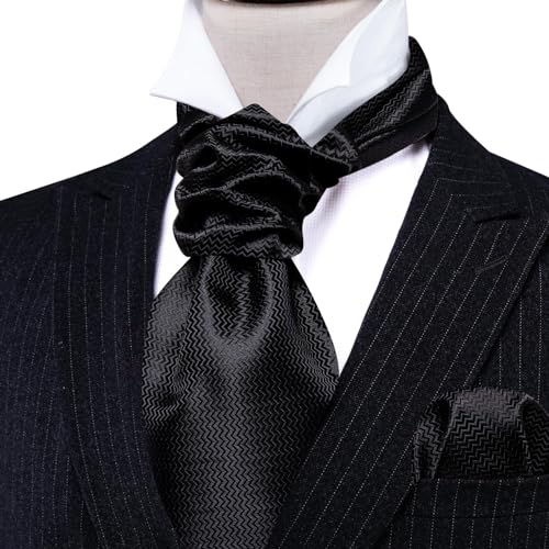 Image of Barry.Wang Ascot Ties Cravat Tie Men Paisley Plaid Scarf Self Tie Pocket Square Cufflinks Set Wedding Party