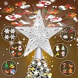 TKYHRMAS Christmas Tree Toppers Lighted with 6 Projection Modes, Christmas Star Tree Topper with Built-in LED Rotating Lights, Silver 3D Glitter Projection for Xmas Party Holiday Decorations