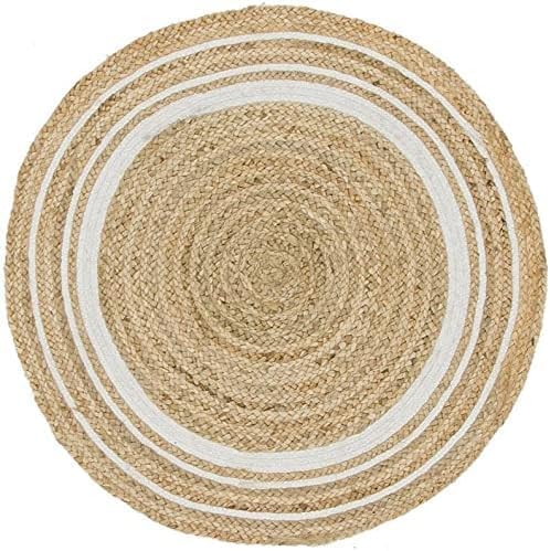 Miniatura 2 de Alfombra redonda de yute, de hilo natural, rústica y vintage, trenzada reversible, respetuosa con el medio ambiente (5 x 5 pies)