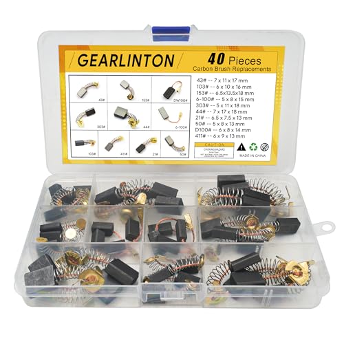 GEARLINTON Electric Motor Carbon Brushes for Power Tools Repair Maintenance, Set of 40 PCS in 10 Different Sizes for Angle Grinders, Electric Hammer Drills, Circular Saws