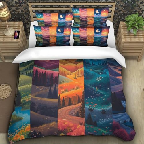 Housse de couette paysage fermeture éclair facile à enfiler lit double confortable 200x200 - 5