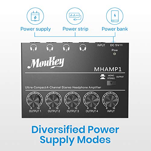 Moukey Headphone Amp Amplifier 4 Channels Metal Stereo Audio Amplifier,Mini Headphone Amplifier Portable - 4X Quarter Inch Balanced Trs Headphone Output And Trs Audio Input, Dc5V Power Supply-Mhamp1 #TOP5
