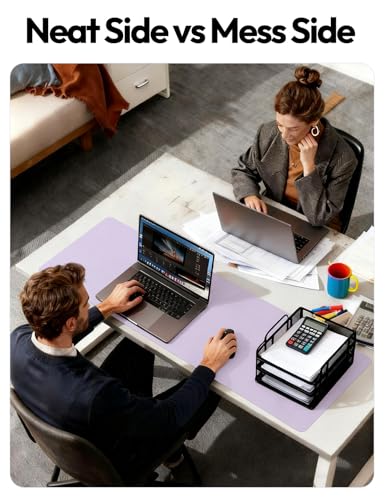 Image of YSAGi Leather Desk Protector, Office Mat, Large Mouse Mat, Non-Slip PU Leather Blotter, Laptop Desk Pad, Waterproof Writing Pad for Office and Home (Light Purple, 47.2 inch x 23.6 inch)