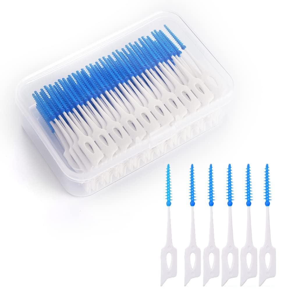 Interdental Manual Adult Brush Ultra Tight Bristles Tooth Flossing Head Oral Dental Hygiene Brush Tooth Pick Flosser Toothpick Sticks (40 pcs) (Blue)-image-30
