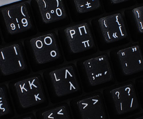 Pegatinas de teclado griego con letras blancas fondo transparente miniatura 3