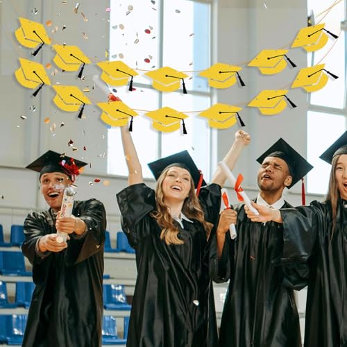 Image of 2026 Graduation Hat Banners Garlands Gold Glitter Graduation Party Decoration Banners Graduation Cap Banners Garlands Class of 2026 Graduation Party Banners for College High School