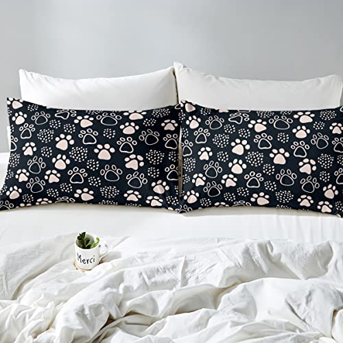 Kids Dog Paw Print Sheet Full Size,Paw Graffiti Kawaii Bedding Set For Teens Girls Boys,Human Friends Cute Pet Theme Cartoon Bed Sheet Set 4Pcs (Deep Pocket Fitted Sheet + Flat Sheet + 2 Pillowcases) #TOP3