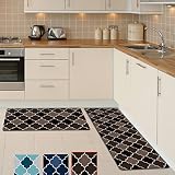 moonysweet Anti Fatigue Kitchen Rug Mat Non Skid Cushioned Brown Tan Black Waterproof Non Slip PVC L