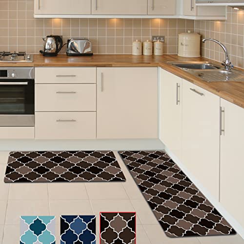 Moonysweet Anti Fatigue Kitchen Rug Mat Non Skid Cushioned Brown Tan Black Waterproof Non Slip Pvc Leather Runner Standing Mat Trellis Quatrefoil 17" X 29" (1 Piece Only) #TOP2