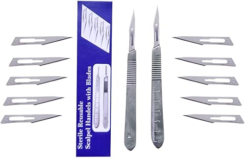 Surgiskill Paquete de 2 asas de bisturí # 3 y 10 piezas. Cuchillas de bisturí #11, lo mejor para hacer tarjetas de manualidades, podología
