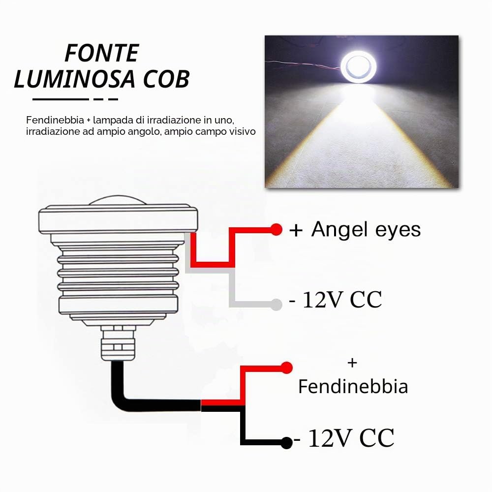2PCS 2.5" Proiettore Fendinebbia a LED Universale 12V 10W COB Bianco Halo Angel Eye Anelli per Moto Faro auto Luce di Marcia Diurna DRL Fendinebbia Lampadina Guida