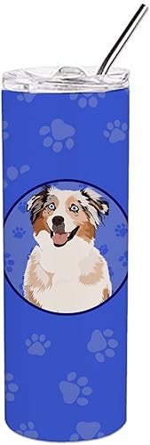 Caroline's Treasures WDK1009TBL20 - Vaso delgado de acero inoxidable de 20 onzas con diseño de pastor australiano, color rojo Merle #2, vaso delgado