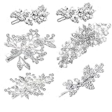6 Pcs Bride Wedding Hair Clip Silver Rhinestone Hair Pieces Hair Accessories Crystal Diamond Pearl B