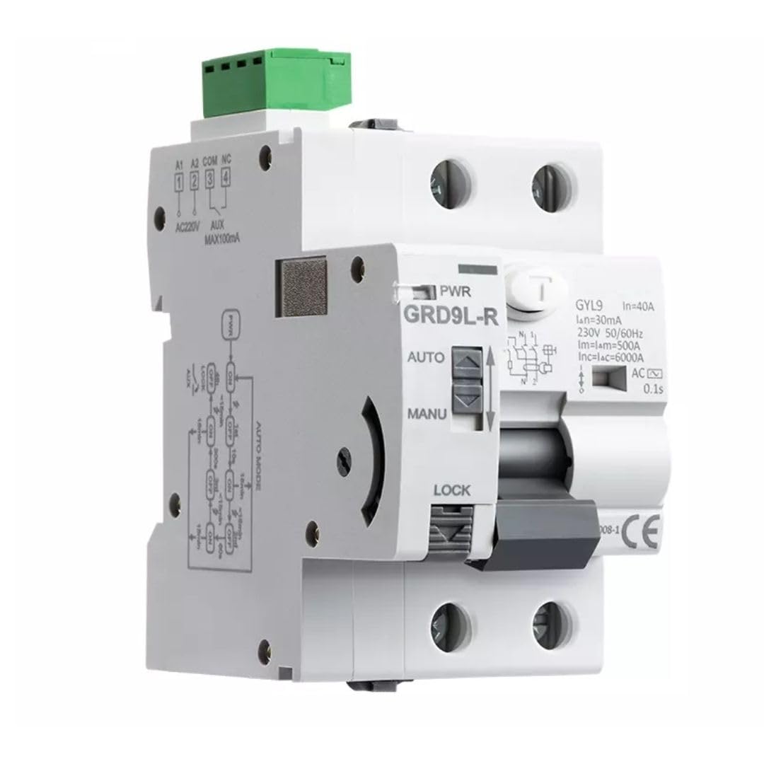 Differenziale Auto Riarmabile 2P 40A 30mA Tipo AC RCCB | 3 tentativi di riarmo automatico a 10 s, 60 s e 300 s, ideale per seconde case, montaggio su guida DIN