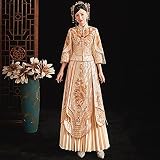 GHKJ Traditional Chinese Bride Cheongsam Suit Champagne Slim Show Wo Dress, Fringed Cuffs and Chines