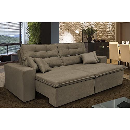 Sofá Cairo 2,72m Retrátil, Reclinável com Molas no Assento e 4 Almofadas Tecido Suede Castor - Cama Inbox