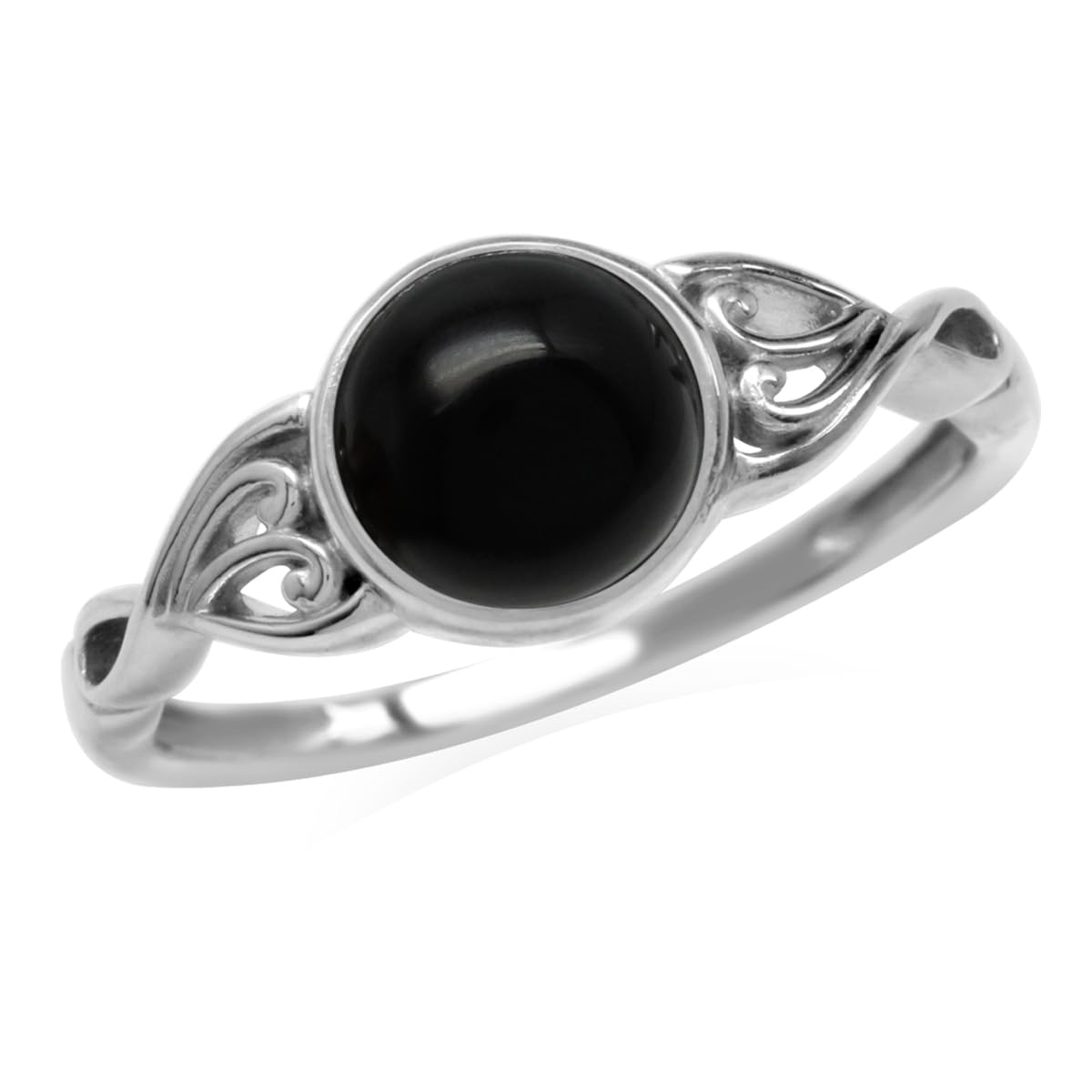 Silvershake 7MM Genuine Round Shape Gemstones White Gold Plated or Yellow Gold Plated 925 Sterling Silver Victorian Style Solitaire Ring Jewelry for Women