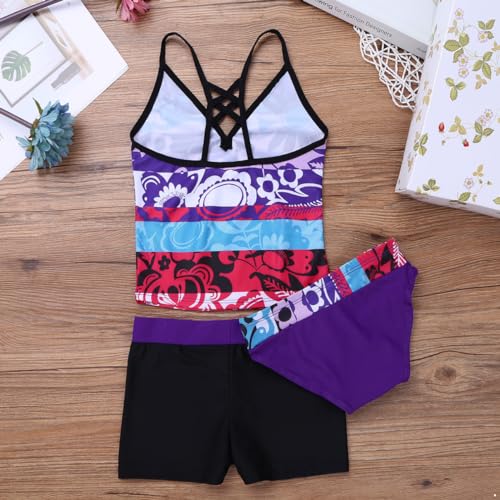 Kids Girls 3 Piece Swimwear Sleeveless Floral Printed Tops with Bottoms Shorts Set Bathing Suit Beachwear4