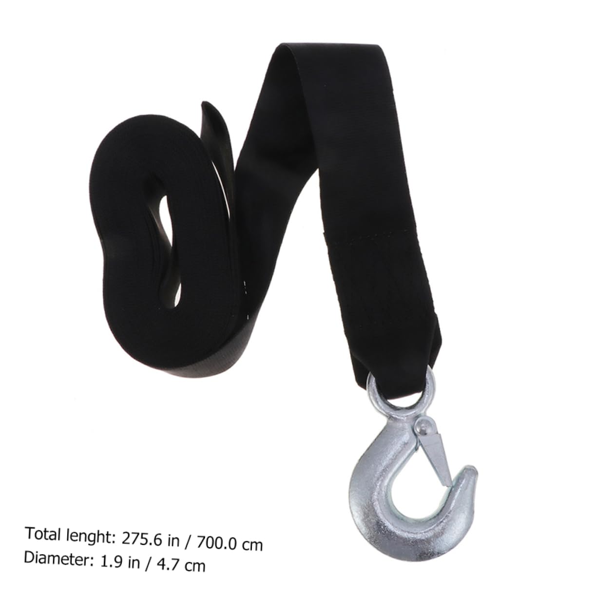 Schwarzer Windenriemen aus Polyester mit Sicherem Stahlhaken 1,5 Tonnen Zugkraft 4,7cm Breit Tragbarer Abschleppgurt für Anhängerzubehör und Bootsbergung