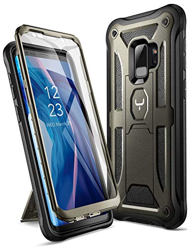 YOUMAKER Designed for Galaxy S9 Case (NOT Plus), Heavy Duty Protection Kickstand with Built-in Screen Protector Shockproof Case Cover for Samsung Galaxy S9 5.8 inch - Gun