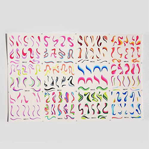Bybycd Nail Water Decals 12 Patterns Colorful Transfer Sticker Smiley Face Ribbon Diy Manicure Decoration Marble Wave Nail Slider Decals(Nm001-012) #TOP2
