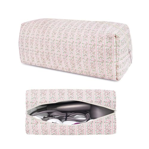 dark swan Hair Tools Travel Carrying Bag Cute Quilted Floral Hair Tools Travel Bag for Shark Flexstyle Carrying Case Portable Shark Air Wrap Dryer Case Flat Curling Iron Organizer for Women (Pink)