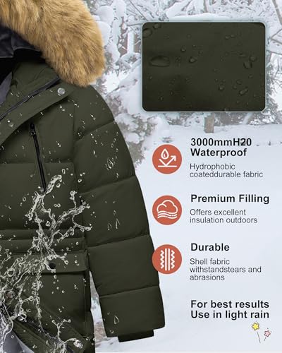 Image of Boy's Winter Coat Waterproof Kids Puffer Jacket Thicken Parka Fleece Lined Bubble Ski Snow Outerwear with Fur Hood