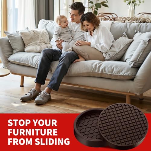 Image of Ezprotekt Non Slip Furniture Pads, 12 Pcs 2 inch Anti Slip Rubber Caster Cups, Anti Skid Furniture Coasters for Hardwood Floors, No Slide Furniture Gripper, Furniture Stoppers to Prevent Sliding (Brown)